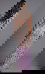 Beaded V Neck Gown With Feather Hem Detail