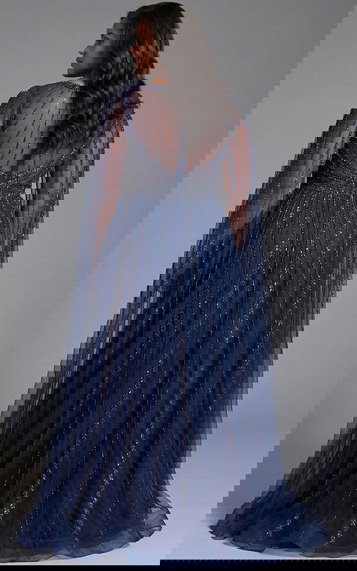 back of beaded navy plus size dress 40629