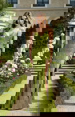 green high slit embellished dress 40692