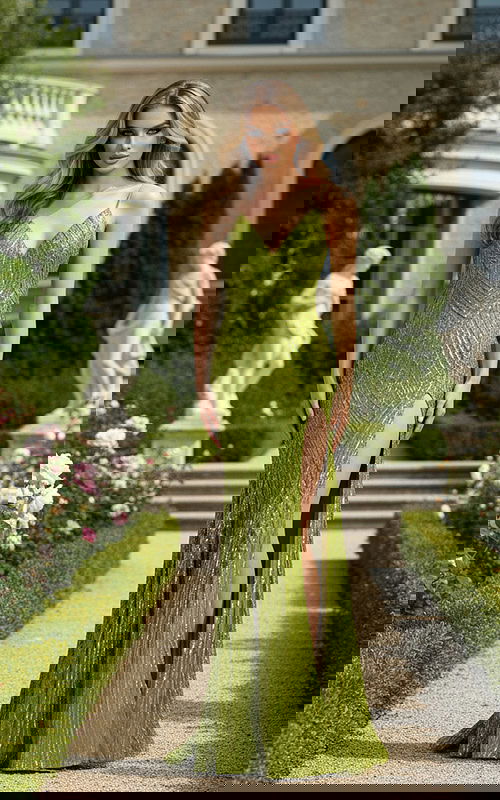 green high slit embellished dress 40692