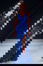 royal blue embellished high slit dress 40755