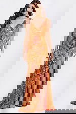 Orange Floral Sequin Prom Dress