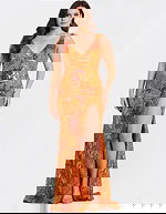 orange embellished dress 40757