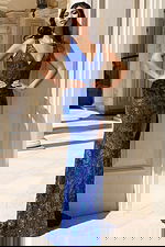 Deep V-neck sequin gown with floral pattern and side slit