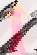 Red and pink strapless sequin prom dress