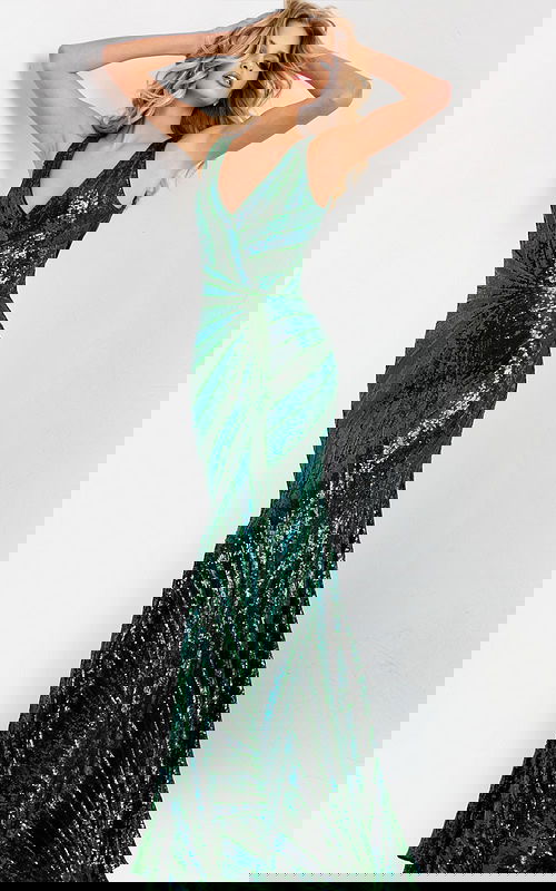 Emerald Green Sequin Gown With V Neck