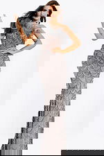 One-shoulder mermaid gown with ruffle neckline and beadwork