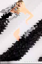 Sweetheart neckline dress with rhinestone trim and high slit