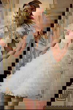 Plunging Tulle Mini Dress with Ruffle Skirt 41001 | Jovani