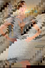 beaded shoulder and layered skirt short dress 41001