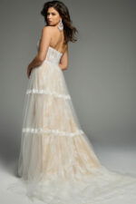 Back View Of Tiered Tulle Bridal Gown With Sheer Corset Bodice