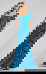 Vibrant blue Gown with Square Neckline and Ruffle Detail