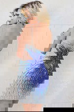 model wearing Jovani 41171 back view embellished mini dress