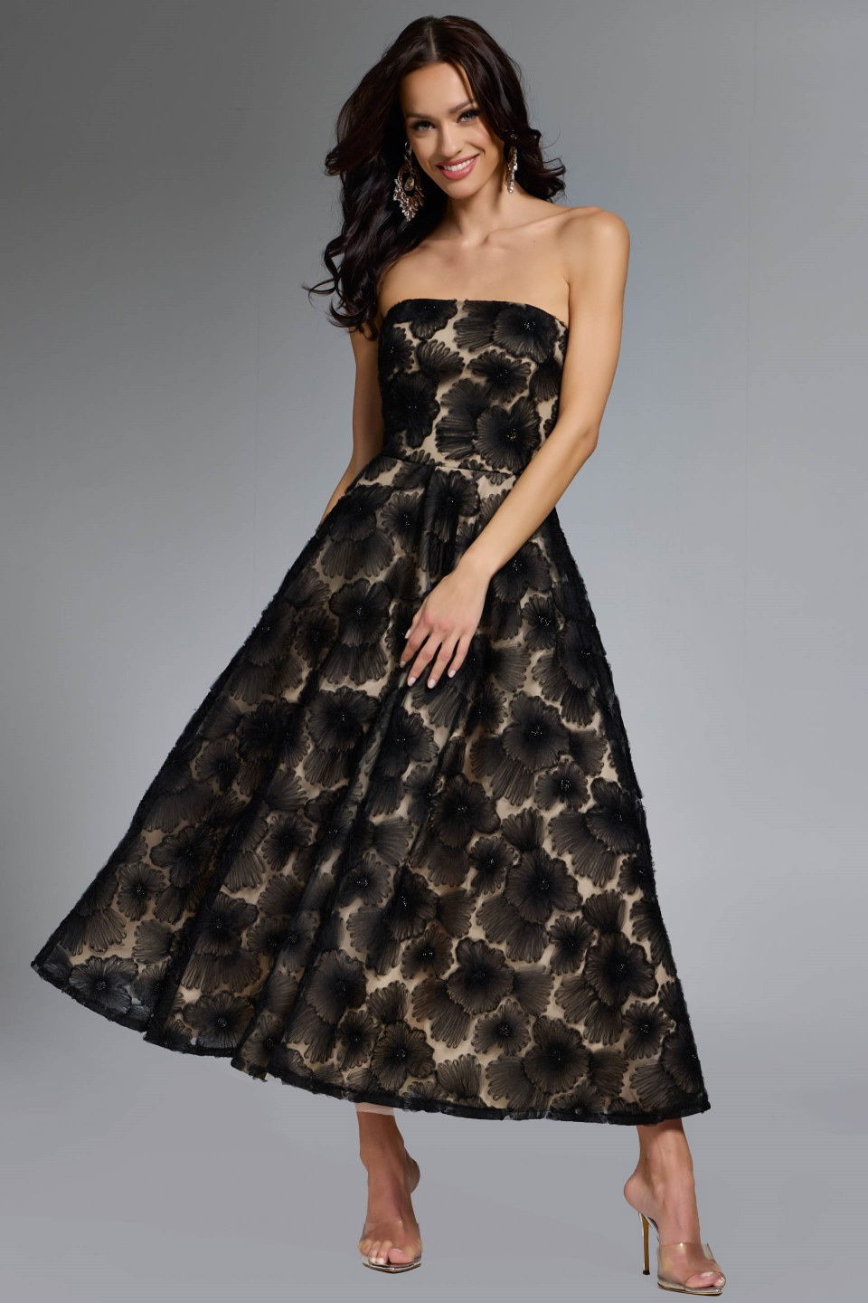 Strapless A-Line Gown with Floral Embroidery 41187 Jovani