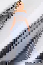 silver off the shoulder ball gown 41198