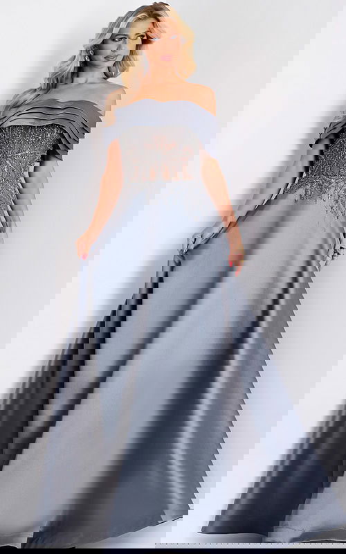 silver off the shoulder ball gown 41198