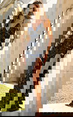 v neckline embellished high slit dress 42155