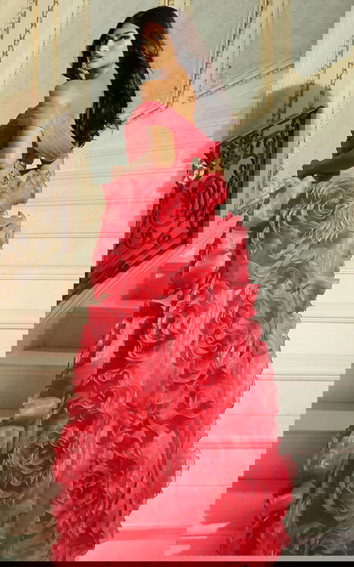 ruffled coral a line dress 42187