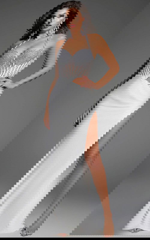 silver and white high slit dress 42194