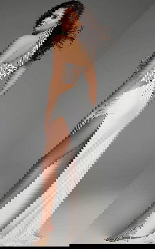 white lace back high slit dress 42194