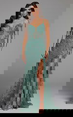 lace green high slit dress 42203