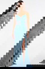 blue high slit beaded dress 42227