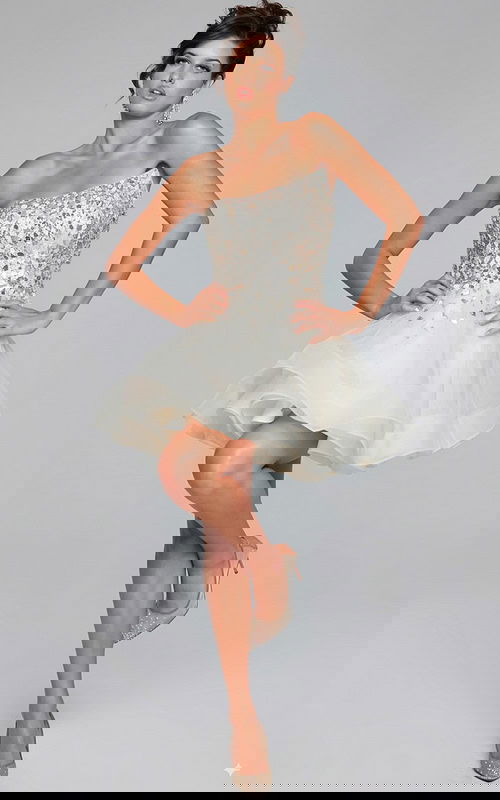 on shoulder fit and flare embellished dress 42282