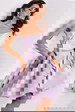 Lilac strapless short dress with ruffle detail and A-line skirt