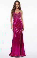fuchsia beaded dress in metallic fabric 42336