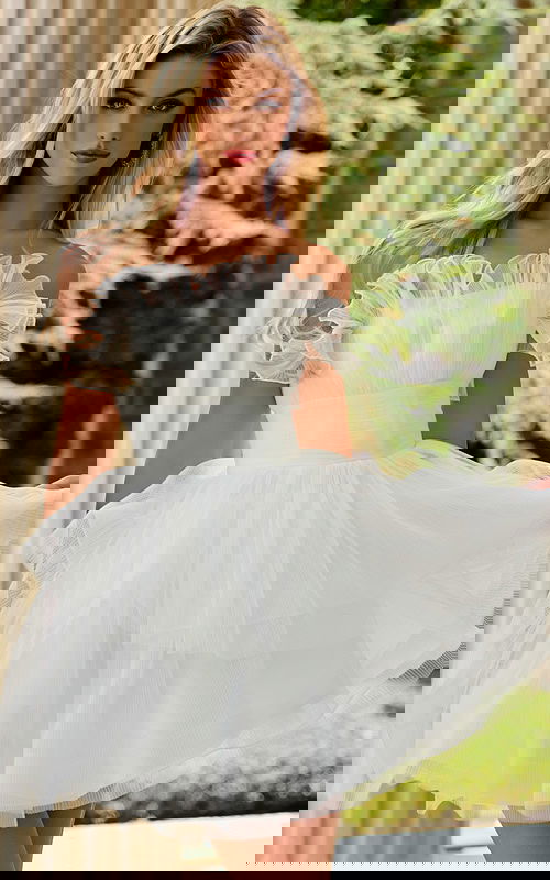 ruffled neckline and layered skirt short dress 42340