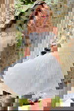 ruffled neckline tulle short wedding dress 42340