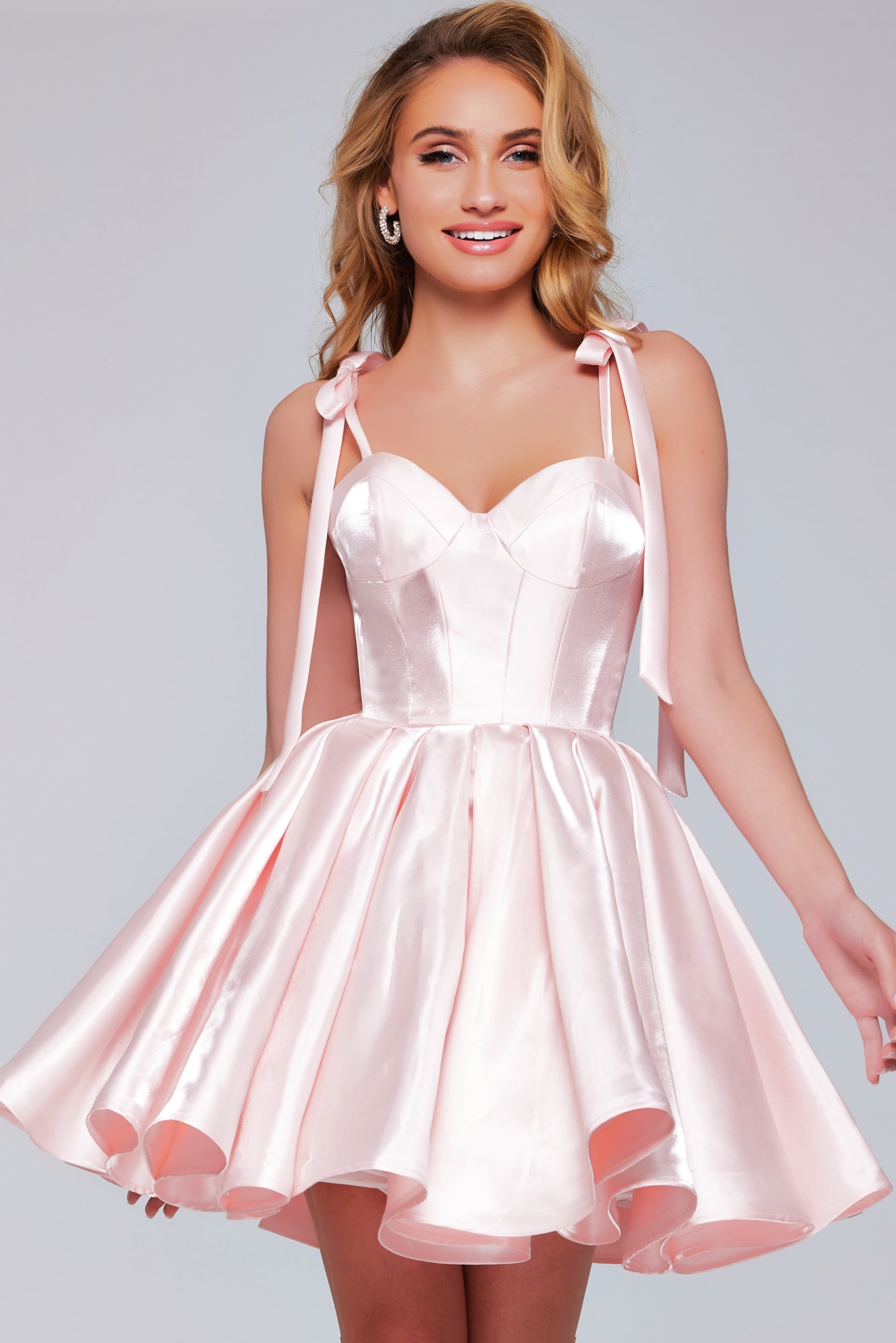 Pink V Neckline Fit and Flare Dress 42342 | Jovani