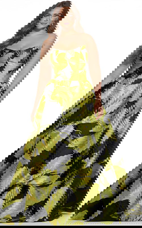 green and black strapless ball gown 42435