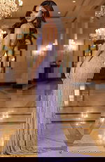 Beaded Lilac Gown with Spaghetti Straps and Slit 42541 - Image 4