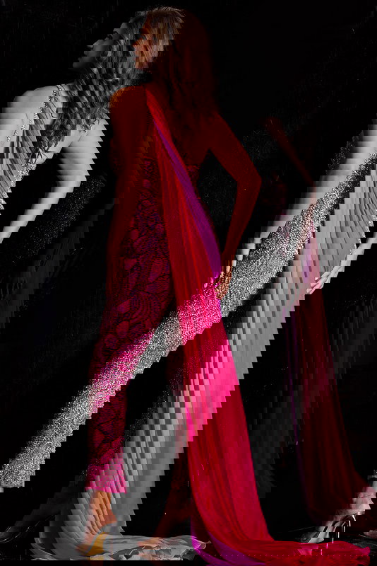 Beaded Jumpsuit With Draped Ombre Cape 42556 | Jovani