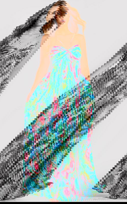 Pleated Watercolor Floral Gown