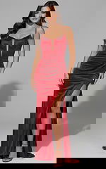 red beaded high slit dress 42639