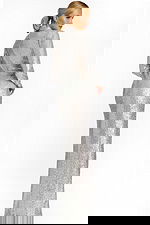 Side Angle of Silver Sequin Gown Showing Slit and Belt