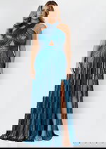 halter neckline high slit dress 42733