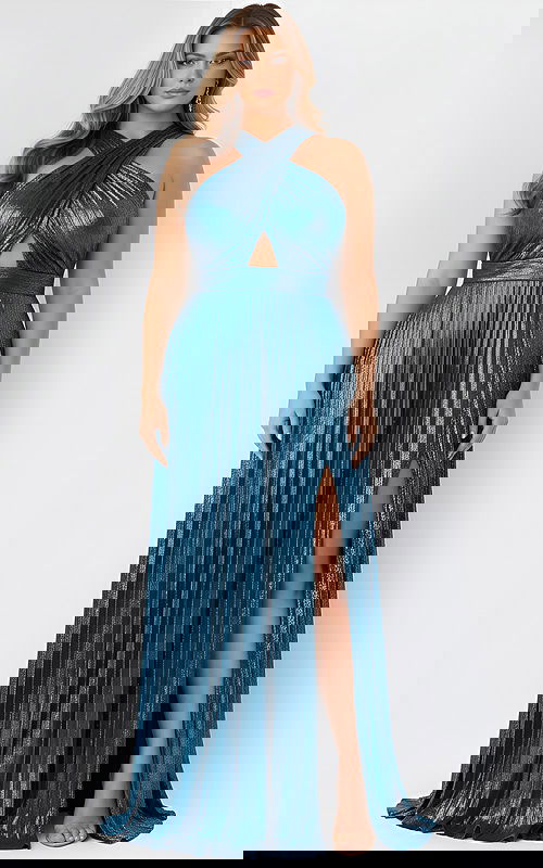 halter neckline high slit dress 42733