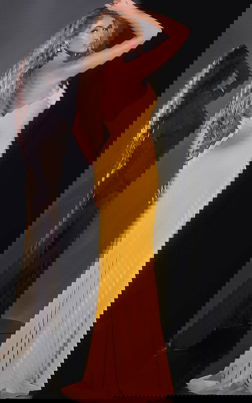 Back view of Jovani 42765 yellow gown showing sleek design