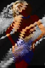 Short ombre beaded prom dress featuring gradient crystal embellishments and sleek fit