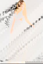 Pleated A-line prom dress with crystal waistband