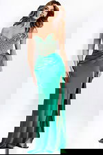 Emerald Strapless Satin Gown With Beaded Corset