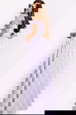 Structured evening gown with satin finish and closed back