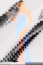 blue embellished one shoulder dress 42850