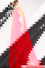 Floor-length dress with keyhole bodice and pleated skirt