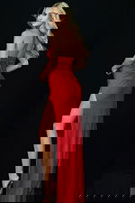 back of strapless red shimmer dress 42926