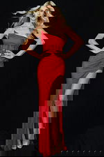 red high slit one shoulder dresss 42926
