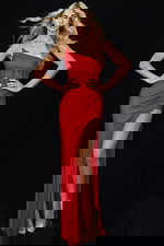 red high slit one shoulder dresss 42926